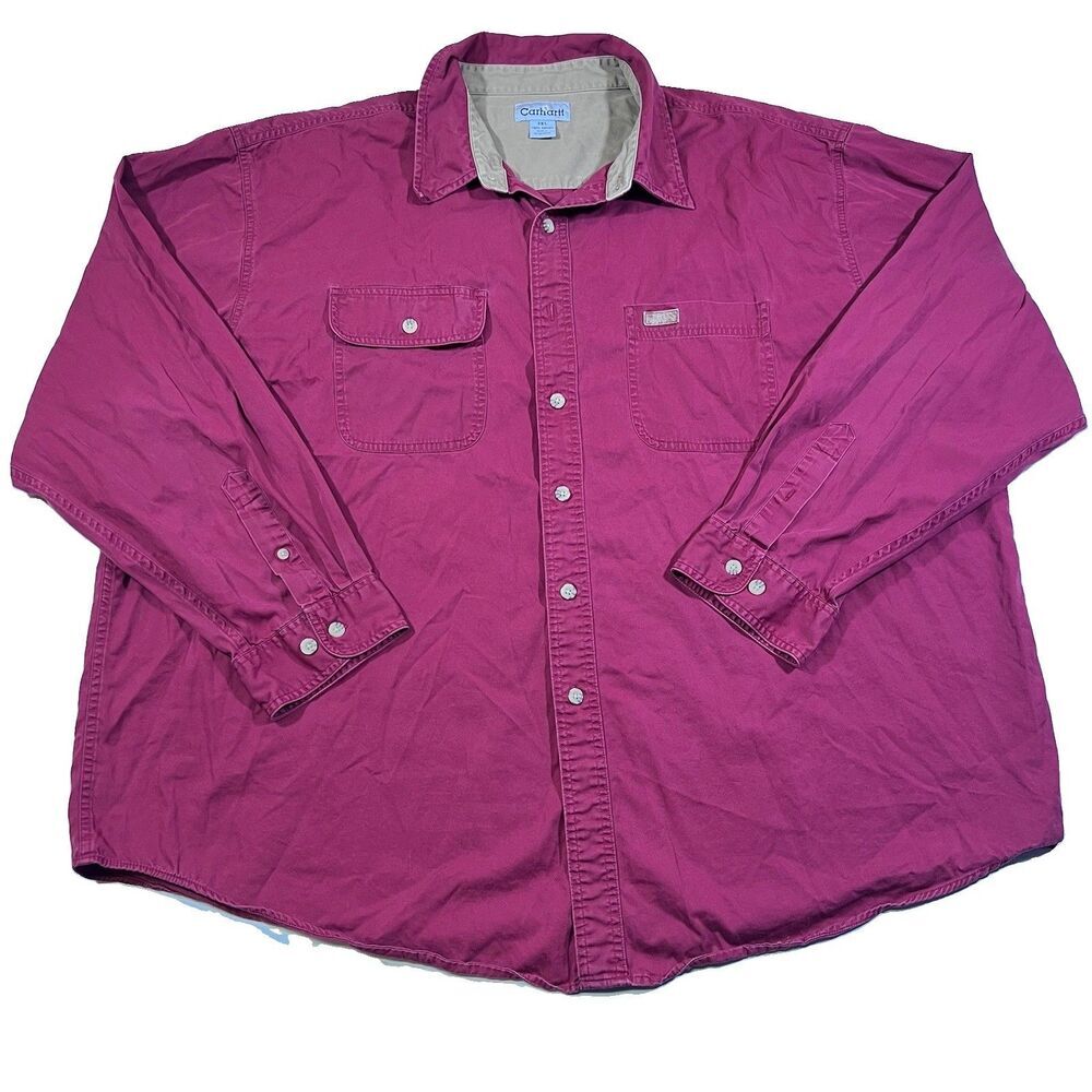 Vintage Carhartt S111 Dark Red Button Up 100% Cotton Twill Work Shirt Men's 3XL